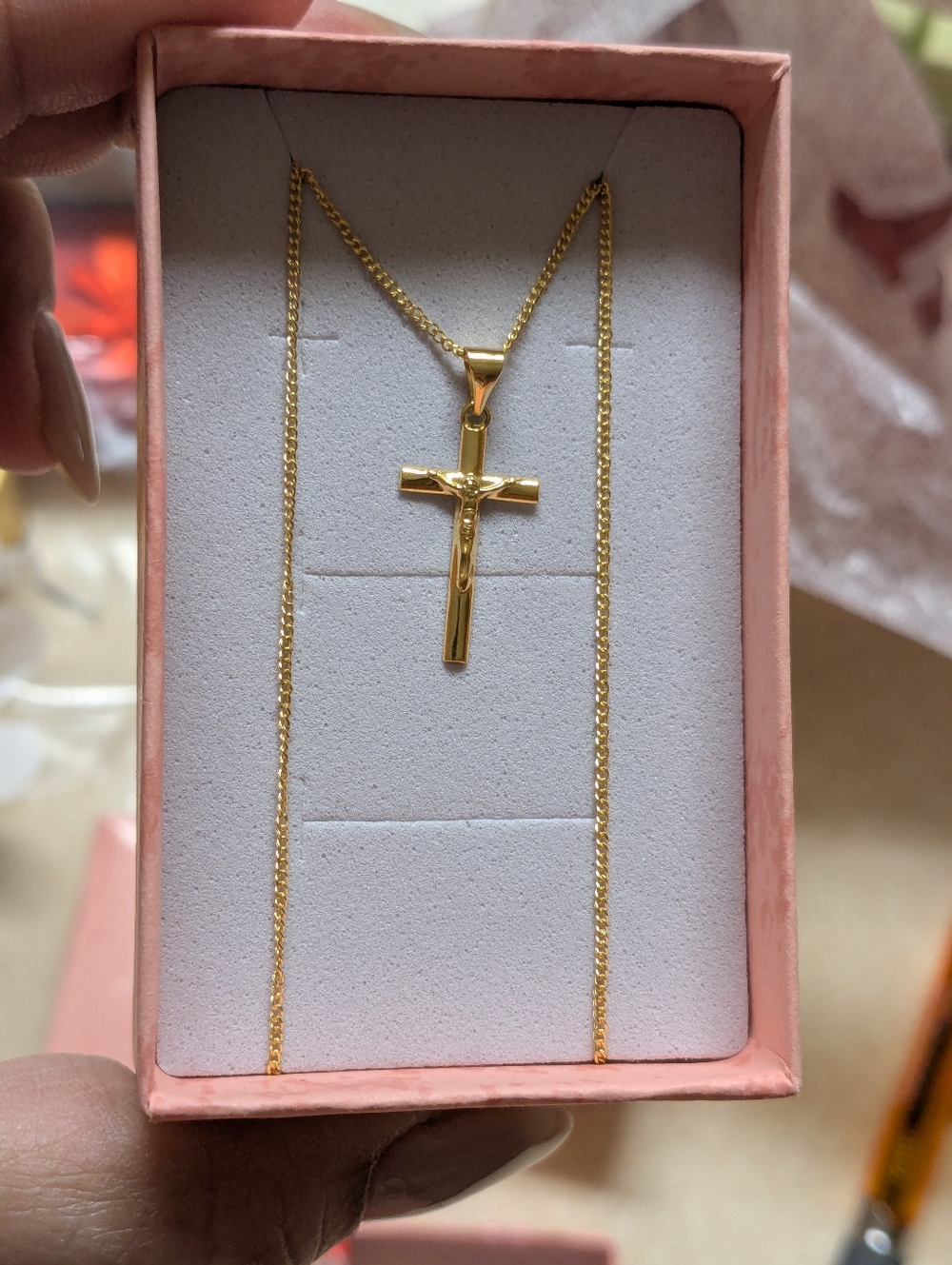 💯 Pure  chain Gold Cross Pendant Necklace Pawnable LW Only - Picture 2 of 4
